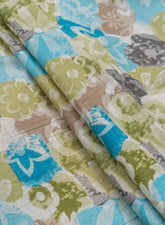 Cotton Flex Green And Blue Color Floral Pattern Discharge Print Fabric